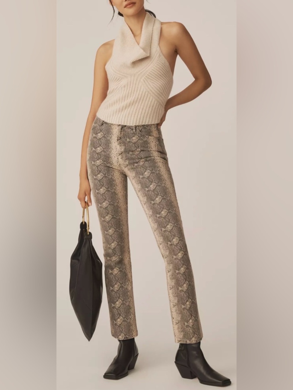 NWT MOTHER "The Hustler" Flood jeans in the "Boa Babe" snake print 27 - Picture 5 of 16